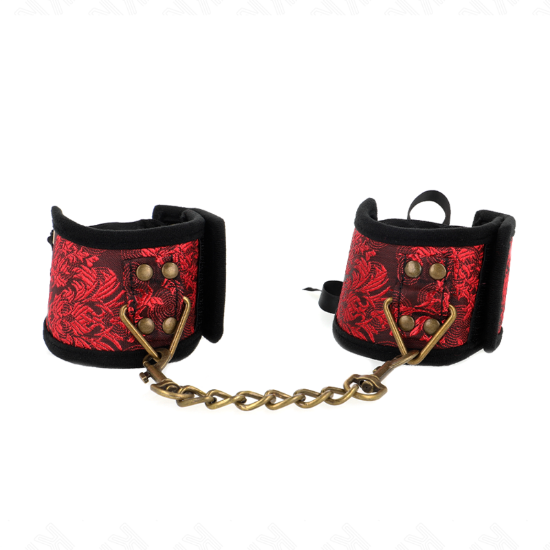 KINK - SCANDAL WRIST RESTRAINTS RED-BLACK LACE DETAILS 24.5 CM X 6.5 CM