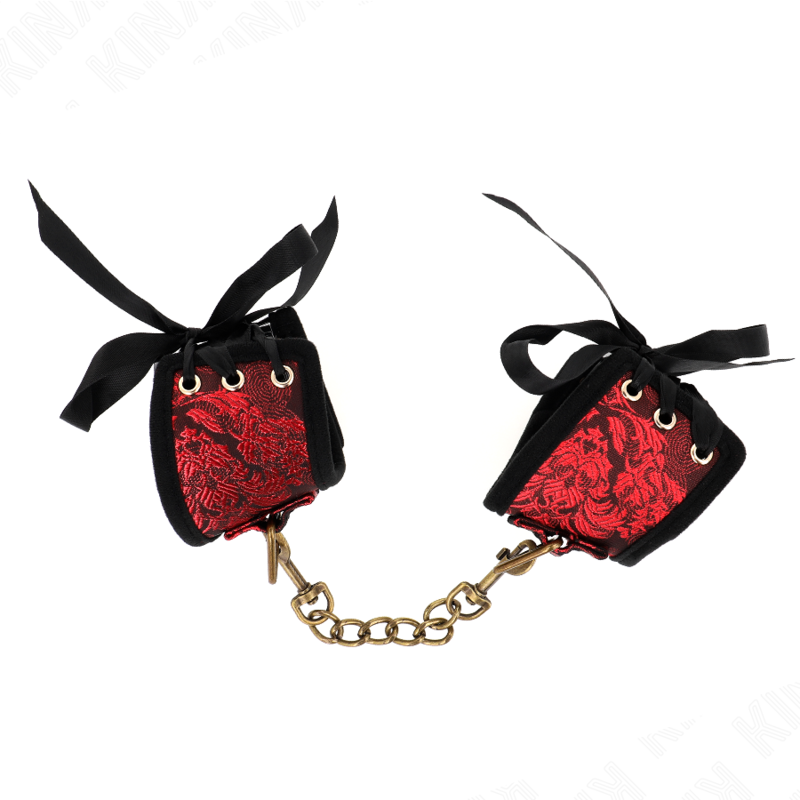 KINK - SCANDAL WRIST RESTRAINTS RED-BLACK LACE DETAILS 24.5 CM X 6.5 CM