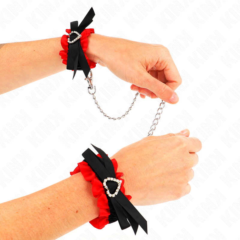 KINK - LACE ELASTIC WRIST RESTRAINTS RED HEART DETAILS ADJUSTABLE 22-35 CM