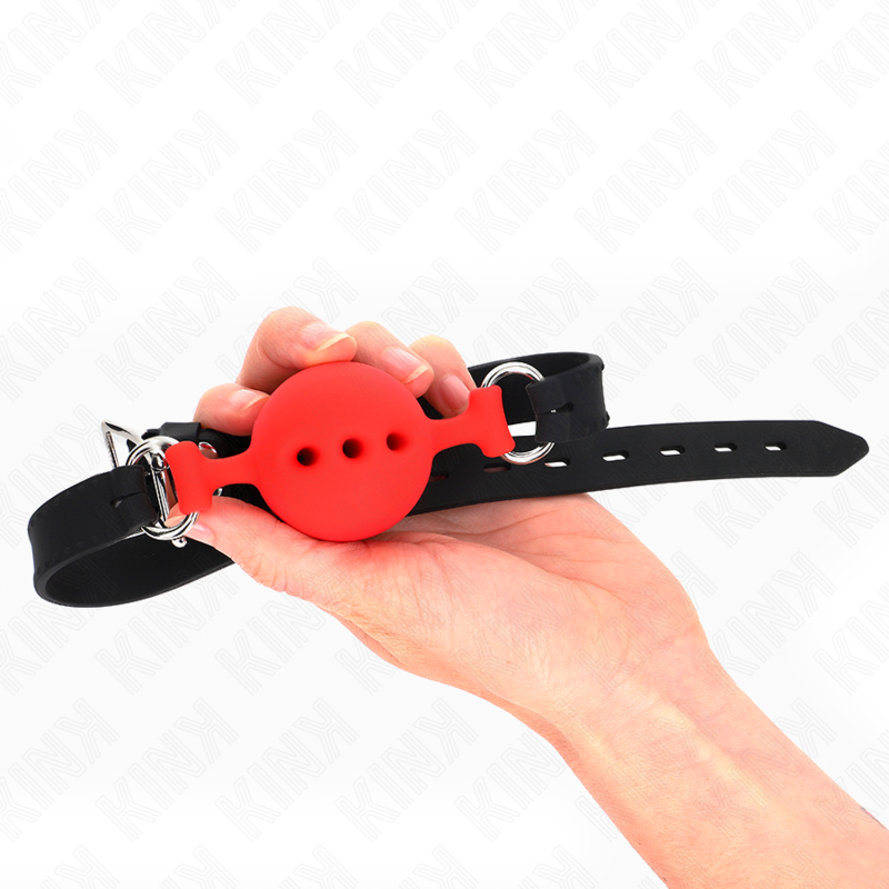 KINK - FULL SILICONE GAG 55 x 2 CM WITH 4.5 CM BALL SIZE M RED ADJUSTABLE 35-51 CM