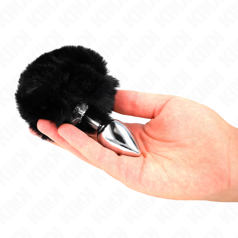 KINK - STAINLESS STEEL PLUG 7 x 3 CM WITH BLACK FAUX FUR RABBIT TAIL 8 CM