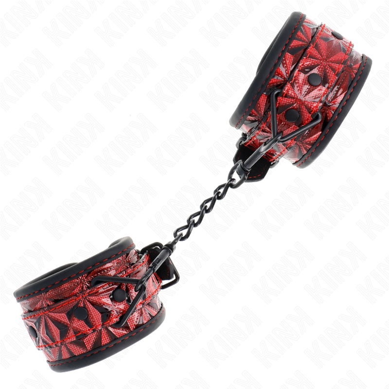 KINK - DIAMOND PATTERN WRIST RESTRAINTS DARK RED ADJUSTABLE 17-26 CM X 5.5 CM