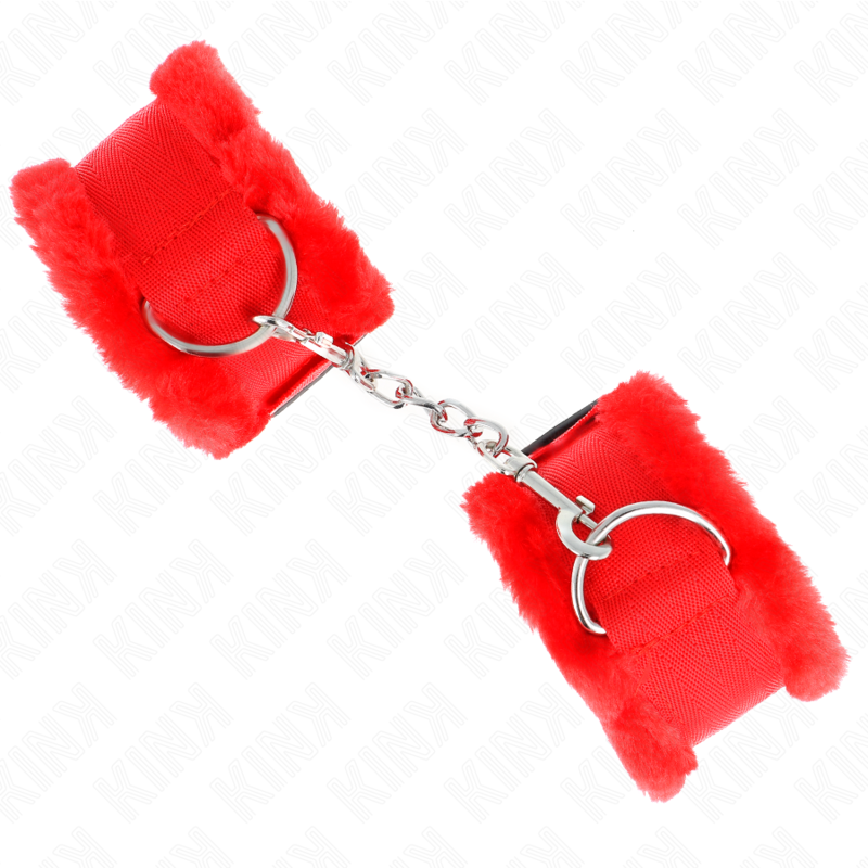 KINK - FURRY LINED WRIST RESTRAINTS RED ADJUSTABLE 17-31 CM X 7 CM