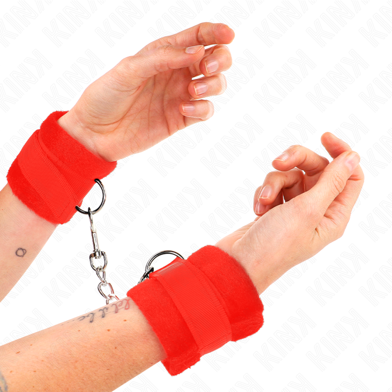 KINK - BEGINNER FUR HAND CUFFS RED 30 X 7 CM