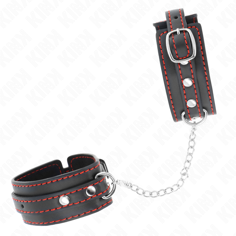 KINK - SMALL WRIST RESTRAINTS BLACK WITH RED LINING ADJUSTABLE 14-24 CM X 3.5 CM