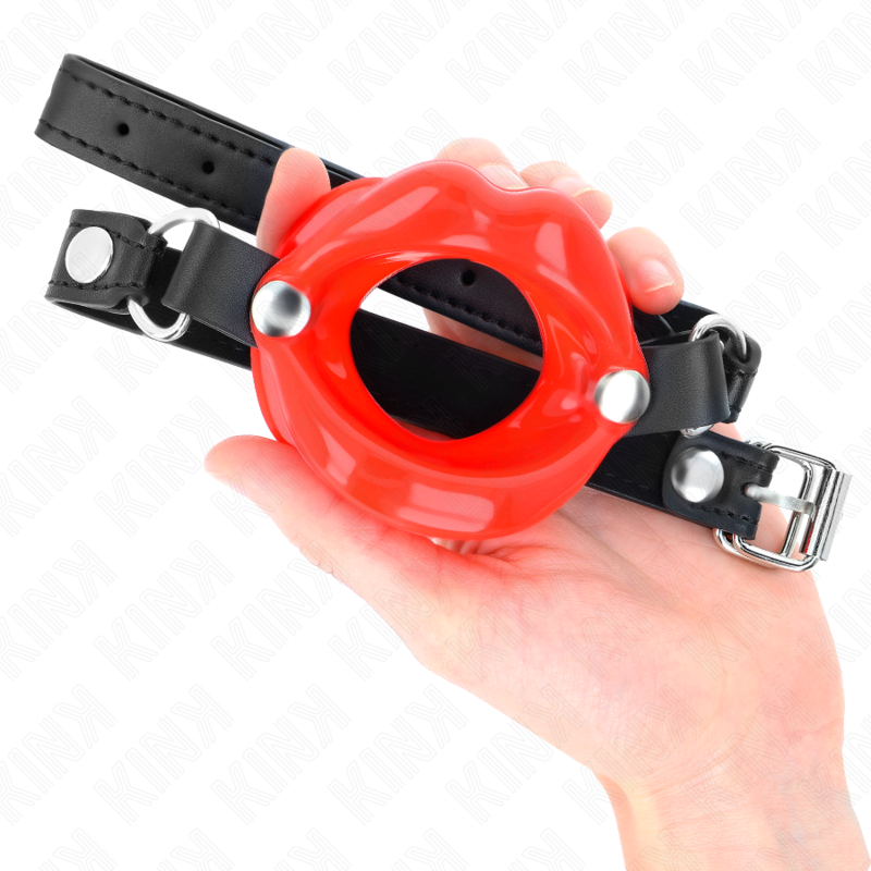 KINK - LIP 8 CM GAG WITH RED LEATHERETTE STRAP 63 x 2 CM ADJUSTABLE 39-58 CM