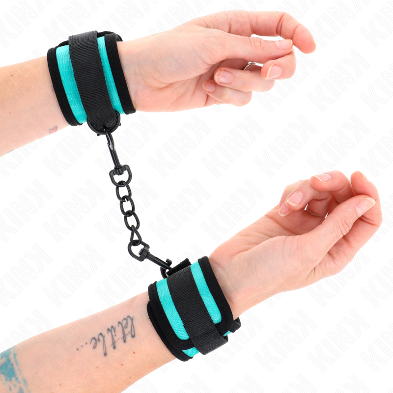 KINK - HOOK AND LOOP NYLON BIND WRIST RESTRAINTS BLACK-BLUE ADJUSTABLE 18-32 CM X 5 CM