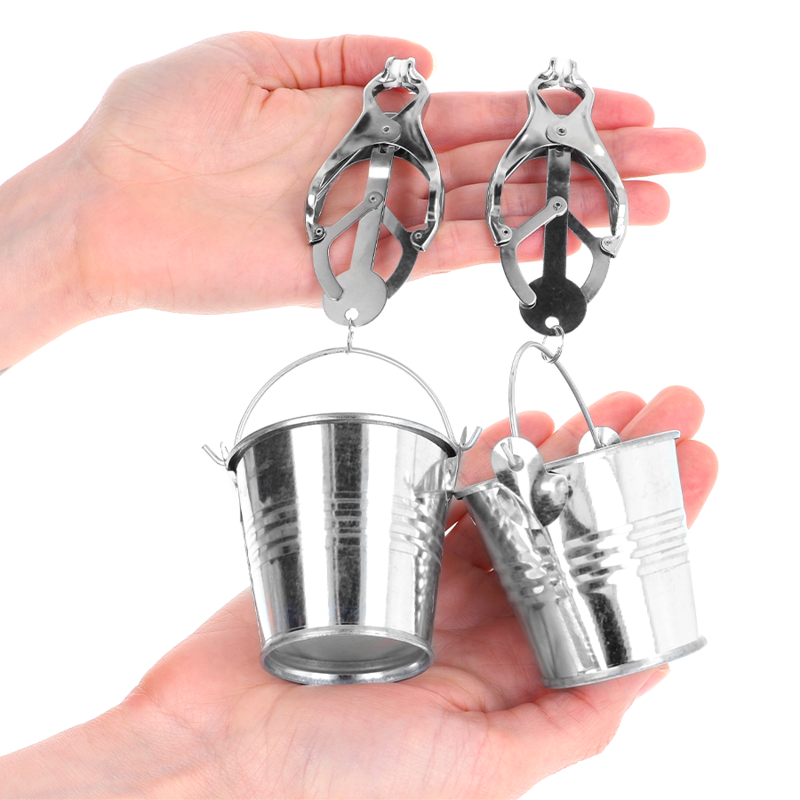 KINK - JAPANESE CLOVER NIPPLE CLAMPS WITH BUCKETS SILVER