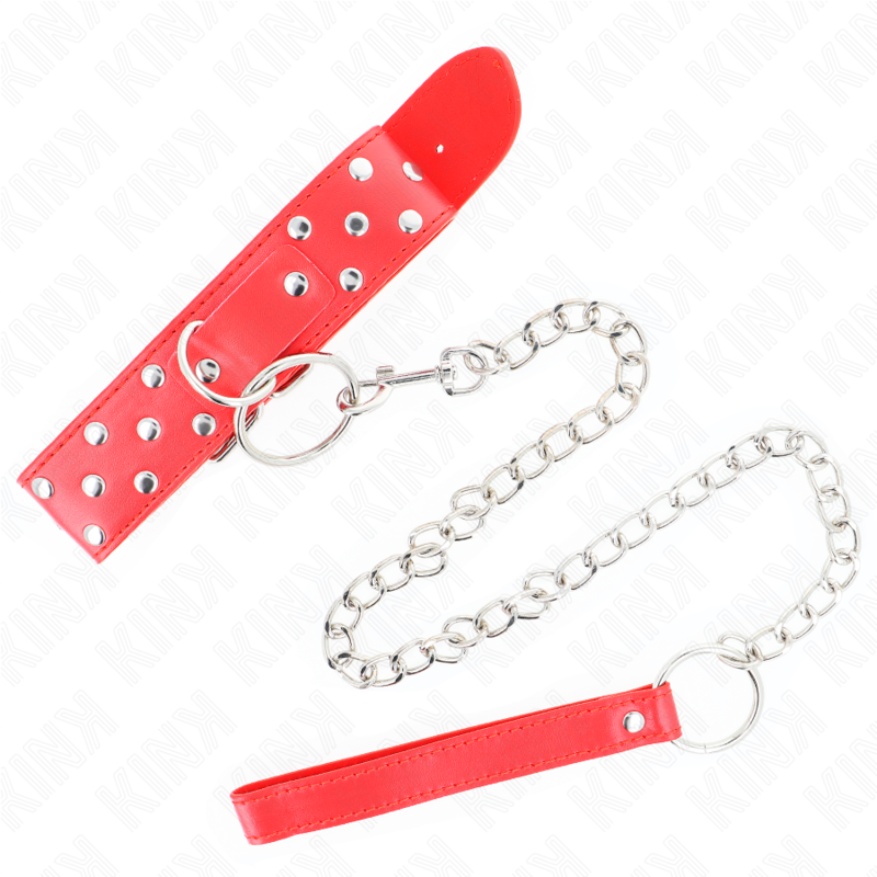 KINK - RING RIVET STRAP NECKLACE WITH BELT 65 CM RED ADJUSTABLE 36-50 CM X 3.8 CM