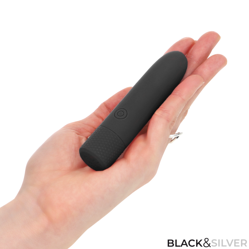 BLACK & SILVER - GERI USB RECHARGEABLE VIBRATING BULLET 8 VIBRATIONS BLACK 10 X 2.2 CM