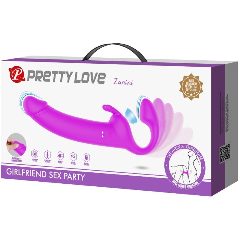 PRETTY LOVE - ZANINI STRAPLESS STRAP-ON 10 VIBRATIONS PURPLE