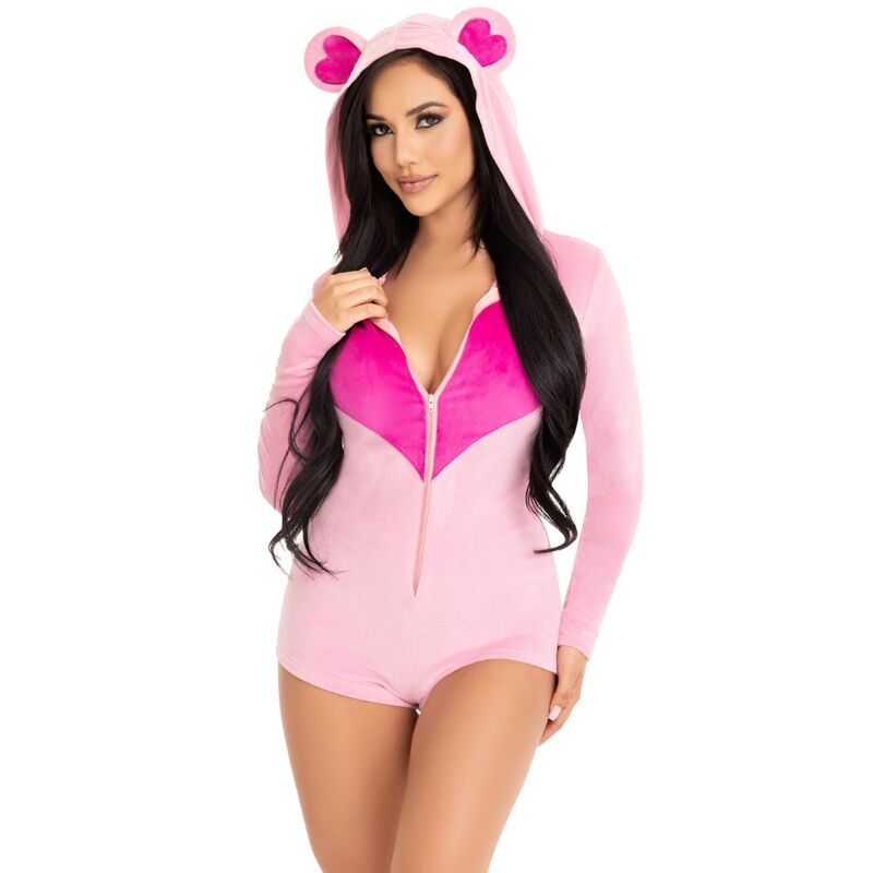 LEG AVENUE - TEDDY BEAR VELVET BODYSUIT PINK S