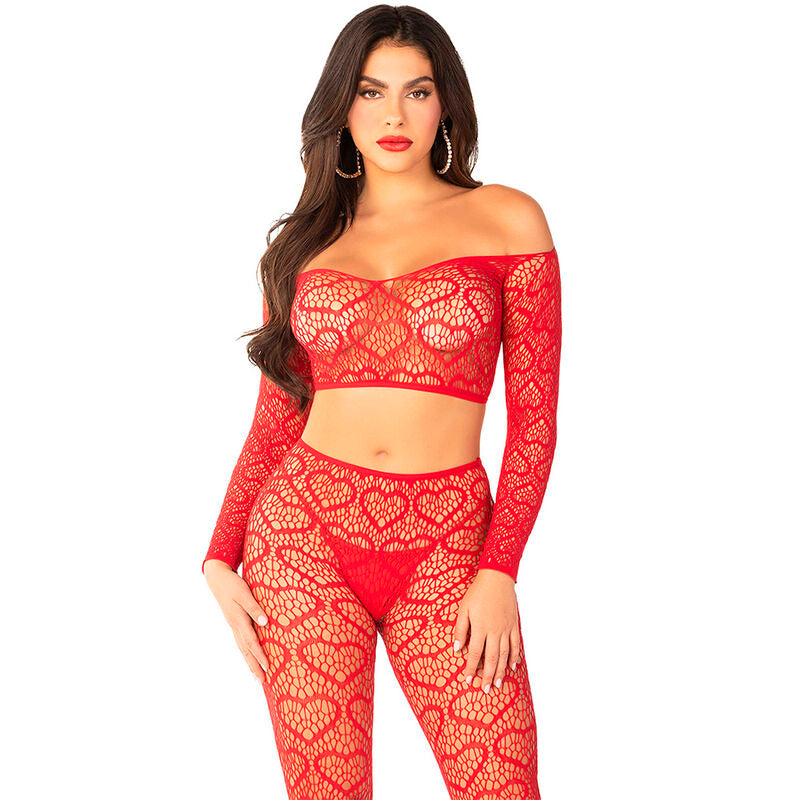 LEG AVENUE - CROP TOP + STOCKINGS RED ONE SIZE