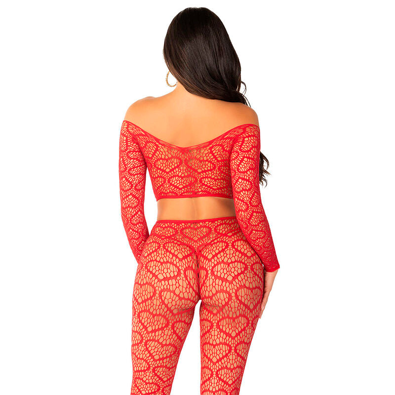 LEG AVENUE - CROP TOP + STOCKINGS RED ONE SIZE