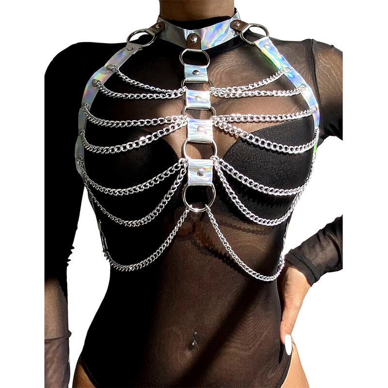 SUBBLIME - 953737 CHEST HARNESS WITH RINGS AND CHAINS SILVER ONE SIZE