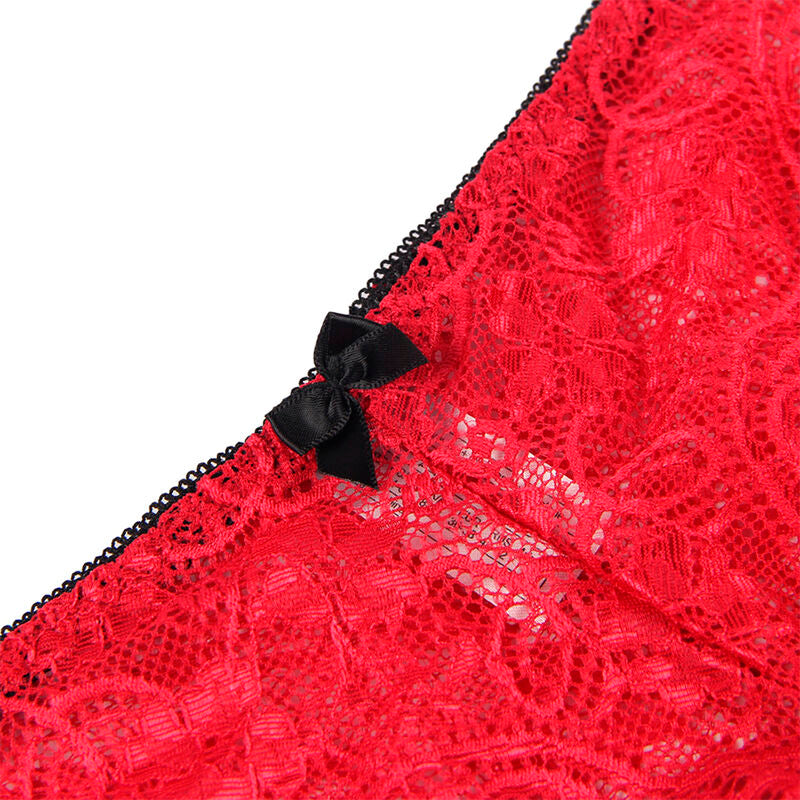 SUBBLIME - 953904 SILK AND LACE NIGHTGOWN + PANTIES RED L/XL