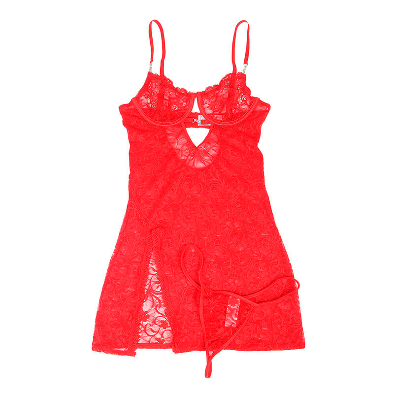 SUBBLIME - 954215 LACE BABYDOLL WITH ADJUSTABLE STRAPS RED L/XL