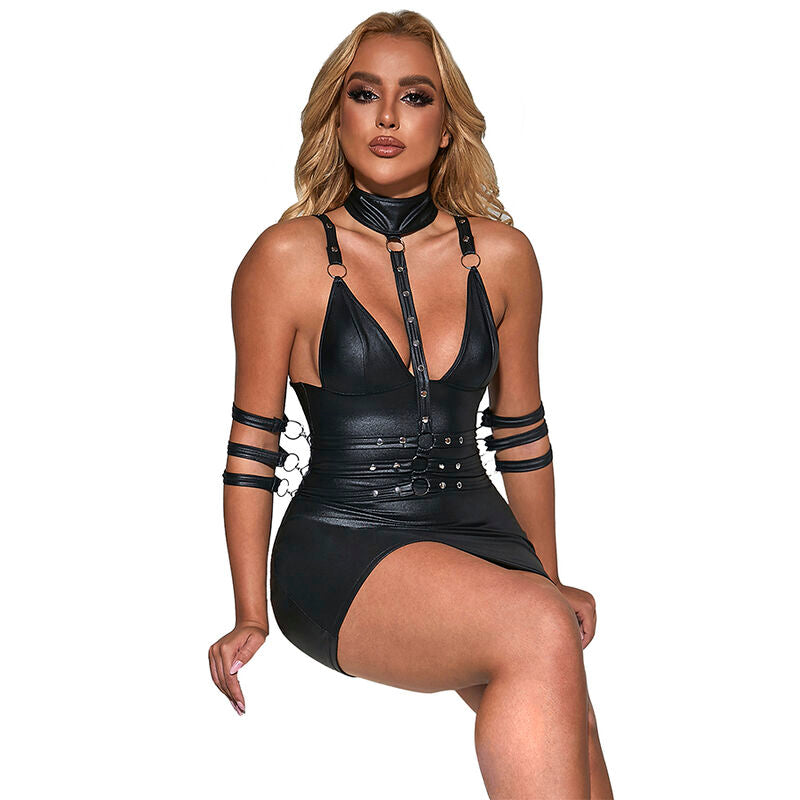 SUBBLIME - 954406 LEATHER BONDAGE DRESS BLACK S/M