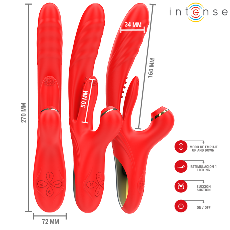 INTENSE - KAROL MULTIFUNCTION VIBRATOR THRUST & STIMULATION & SUCTION RED