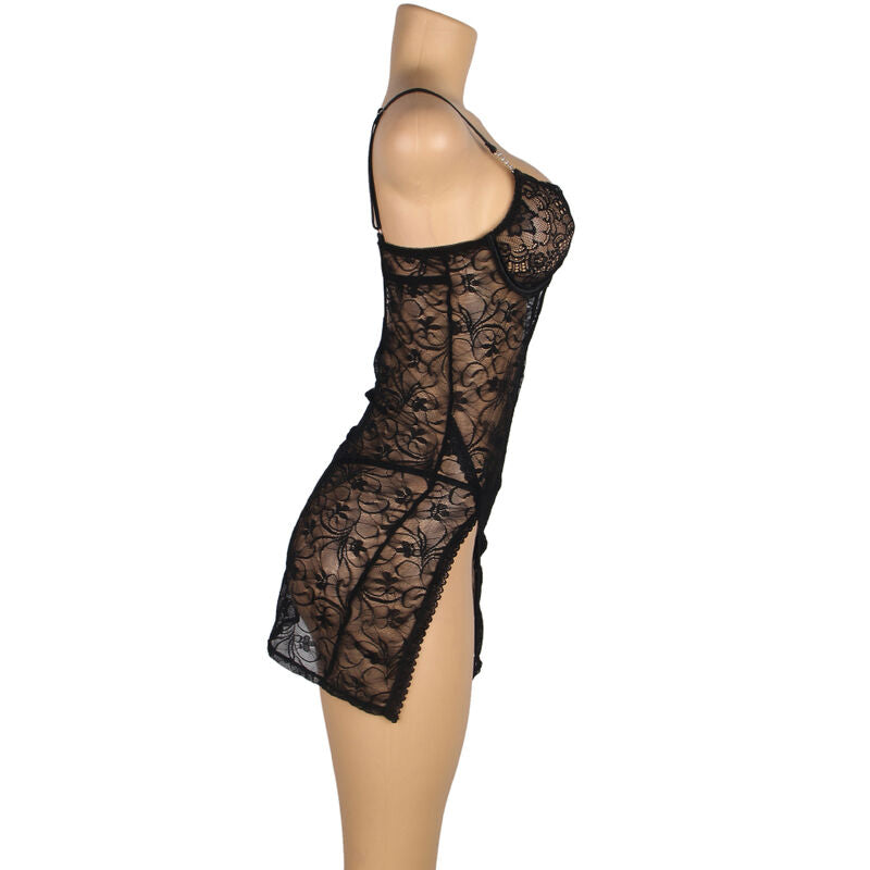 SUBBLIME - 954185 LACE BABYDOLL WITH ADJUSTABLE STRAPS BLACK S/M