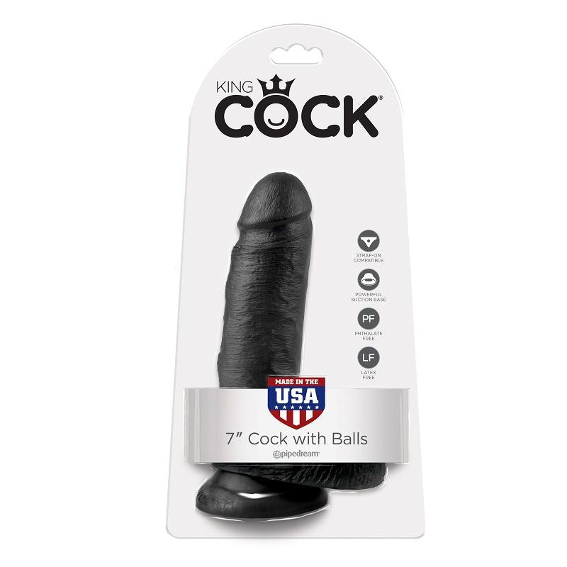 KING COCK - 7 DILDO PRETO COM BOLAS 17.8 CM