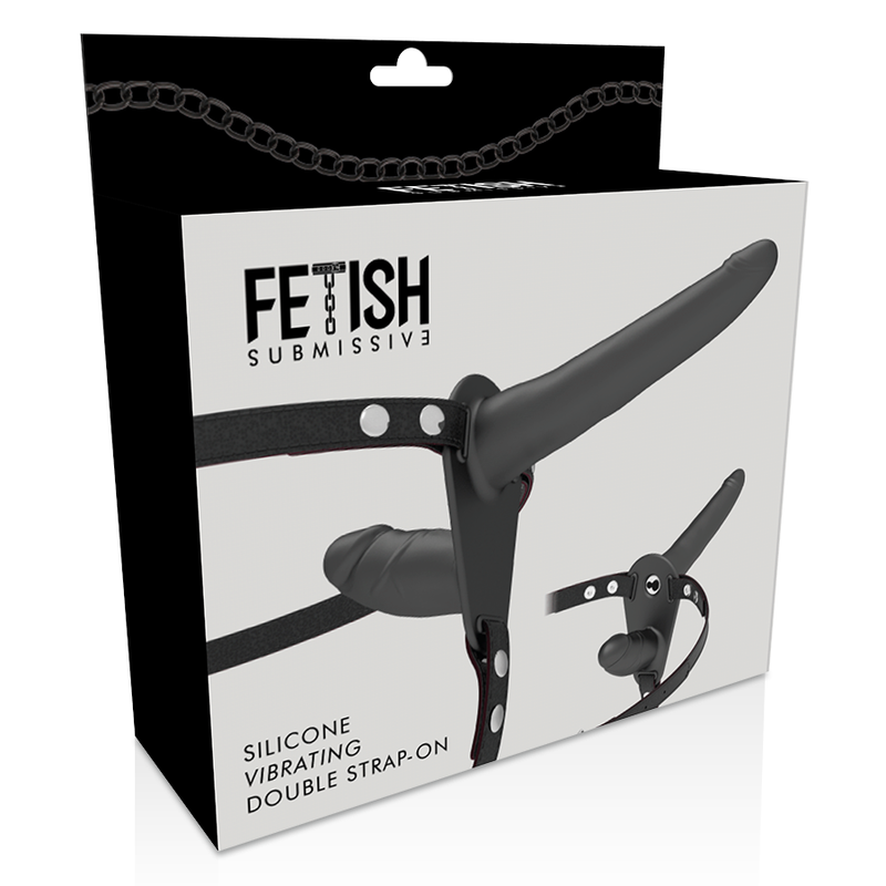 FETISH SUBMISSIVE HARNESS - VIBRADOR PRETO DE DUPLA PENETRAÇÃO