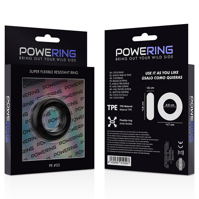 POWERING - SUPER FLEXIBLE AND RESISTANT PENIS RING 4.8CM PR05 BLACK