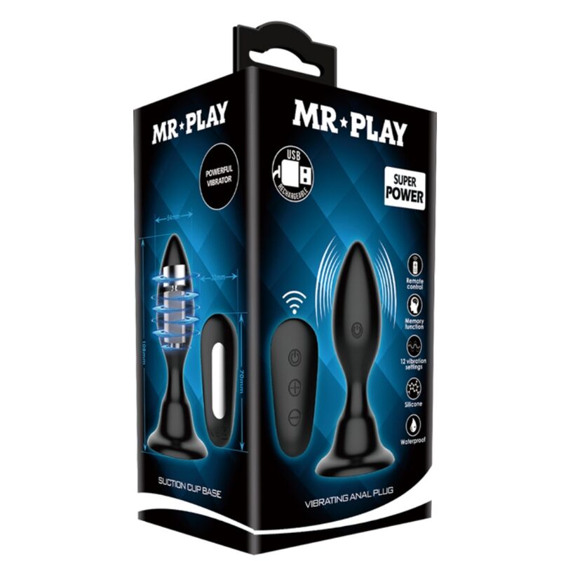 MR PLAY - ANAL PLUG WITH VIBRATION BLACK REMOTE CONTROL