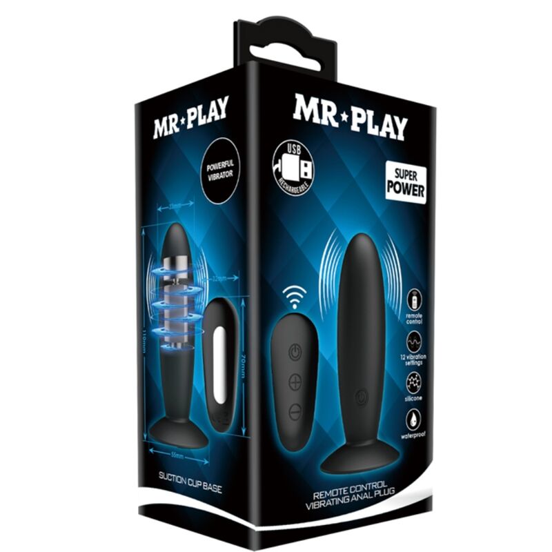 MR PLAY - ANAL PLUG WITH VIBRATION BLACK REMOTE CONTROL