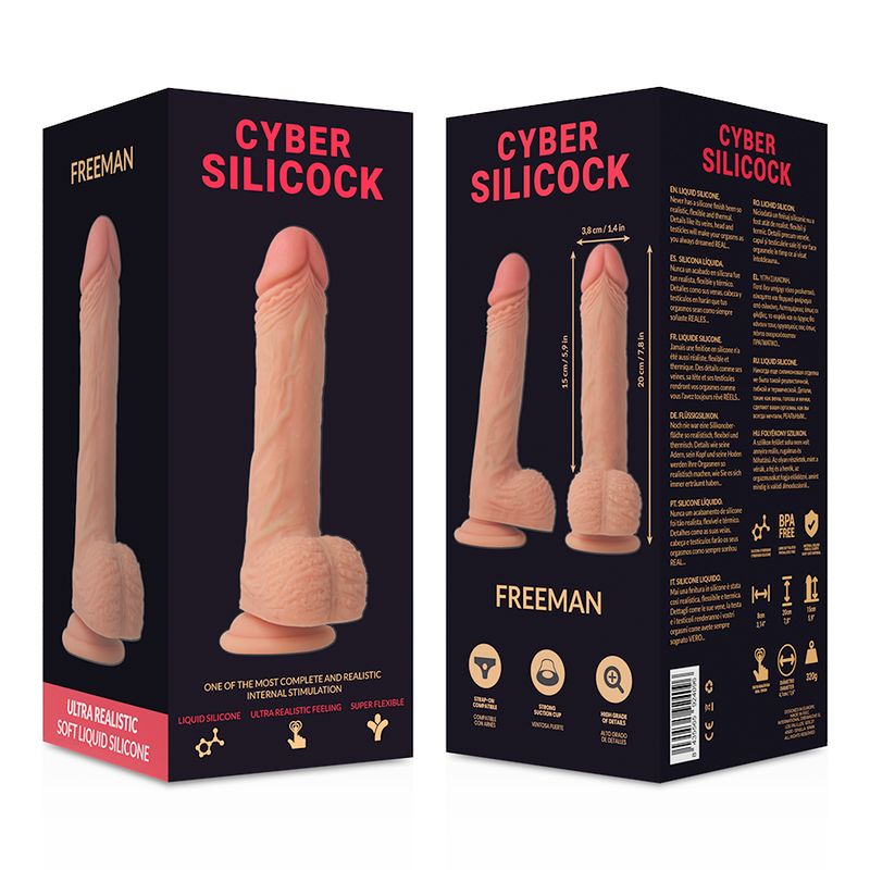 CYBER SILICOCK - STRAP-ON FREEMAN LIQUID SILICONE WITH 3 RINGS FREE 20 CM -O- 3.8 CM