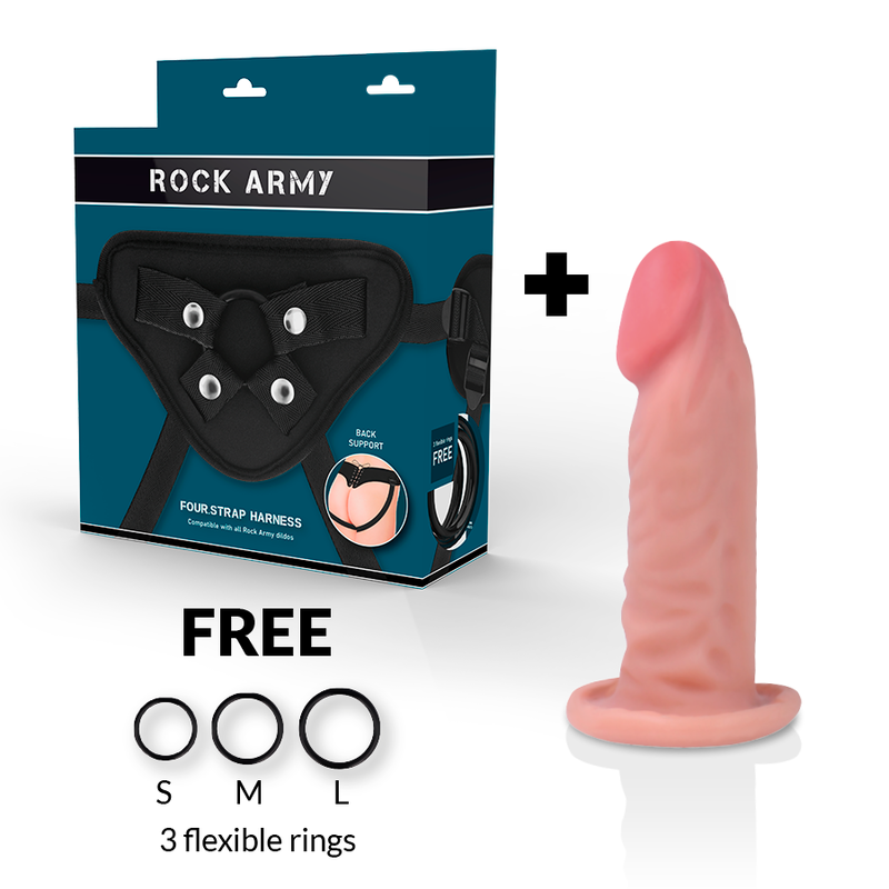 ROCKARMY - HARNESS + DUAL DENSITY TIGER REALISTIC DILDO 14 CM -O- 4.46 CM